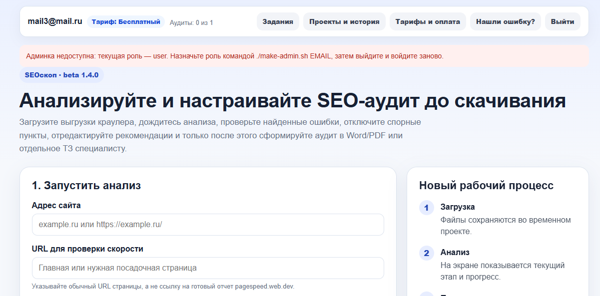 Предпросмотр результата SEO-аудита